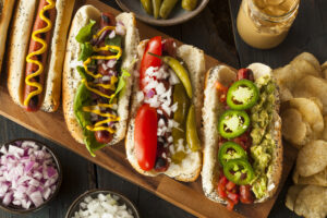 Gourmet Grilled All Beef Hots Dogs with Sides and Chips